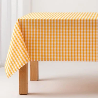Imagen de GAMUSI Mantel Antimanchas Tacto Tela Rectangular Cuadro Vichy, algodón Impermeable, 140x180 cm Color Amarillo