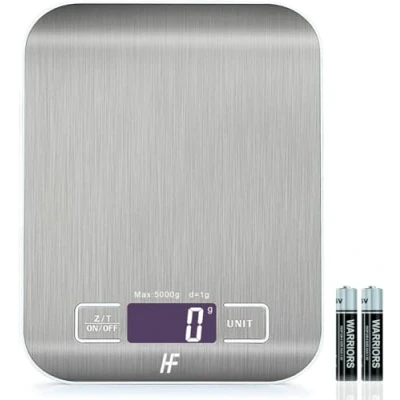Imagen de Báscula de Cocina digital alimentos con plataforma acero inoxidable electrónica pantalla LCD retroiluminada Multifunción para uso en el hogar y la oficina 5 kg 1 g 11 lb