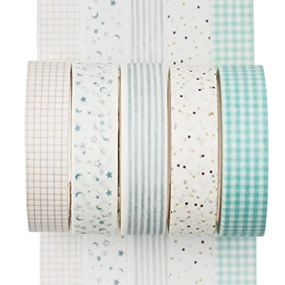 Imagen de YUBX Flaco Washi Tape Set cinta adhesiva decorativa Glitter Adhesivo 10MM De ancho (Cyan Dew)
