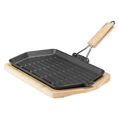 Imagen de Navaris Sartén de Hierro Fundido para Fajitas con Mango y Base Madera