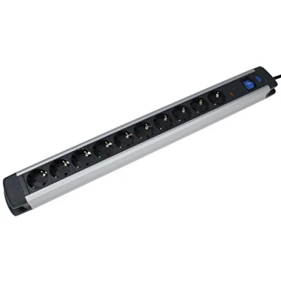 Imagen de as Schwabe 18360 Regleta de 10 enchufes protección contra sobretensiones aluminio con interruptor y infantil, 1,5 m cable, conector Schuko, 1 pieza, plata