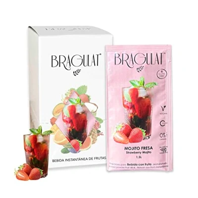 Imagen de BRAGULAT Bebida de Frutas con Mojito Fresa Bebidas y Refrescos Instantáneas en Polvo Saborizantes Sin Azucar, Vitamina C B12 Agua Sabor a (15 Sobres, Fresa)