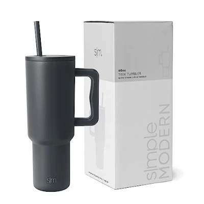 Imagen de Simple Modern 40 oz Tumbler with Handle and Straw Lid Insulated Reusable Stainless Steel Water Bottle Travel Mug Iced Coffee Cup Valentines Gifts For Him &amp; Her Trek Collection 40oz Graphite