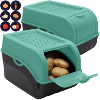Imagen de ARTECSIS Caja para Guardar Patatas con Tapa Juego de 2, Verde menta aprox. 4kg Patatas, Cebollas, Verduras, Frutas