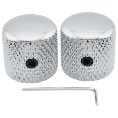 Imagen de Musiclily Pro 1/4&quot; Acero Estriado Fino Botón de Potenciómetro Dome con Tornillo Fijación Ajuste Universal Knobs Perillas para Guitarra Eléctrica o Bajo, Cromado(2 Piezas)