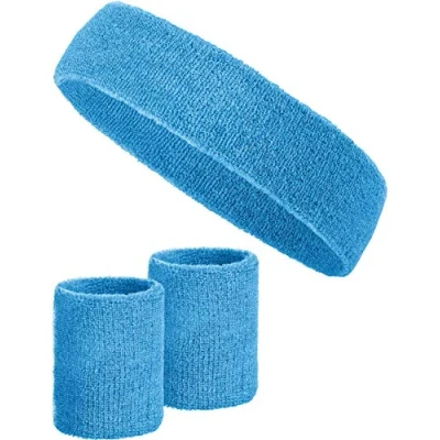 Imagen de Set de 3 Bandas para el Sudor con 2 Las muñecas + 1 Banda la Cabeza Mujer y Hombre (Azul Claro)
