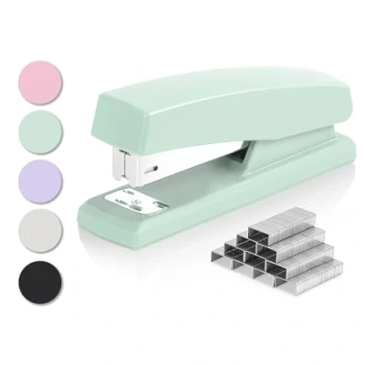 Imagen de Deli grapadora de escritorio con 640 grapas, oficina, capacidad para 25 hojas, color verde