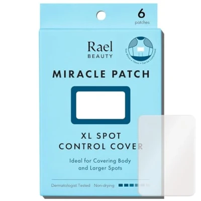 Imagen de parches para espinillas Rael, cubierta de control manchas Miracle XL, hidrocoloides acné cara, granos y manchas, espalda cuerpo (6 unidades)