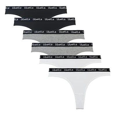 Imagen de Libella Mujer Tanga de algodón Simple y Confortable Thong Tangas Bragas para Mujer,Pack 6,3207 Multicolor Set 2 M