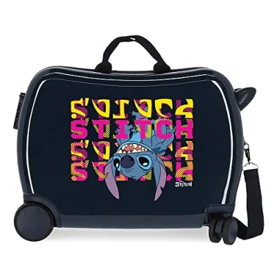 Imagen de Disney Stitch Naughty Face Down Maleta Infantil Azul 50x38x20 cms Rígida ABS Cierre de combinación Lateral 34L 1,8 kgs 4 Ruedas Dobles Equipaje Mano
