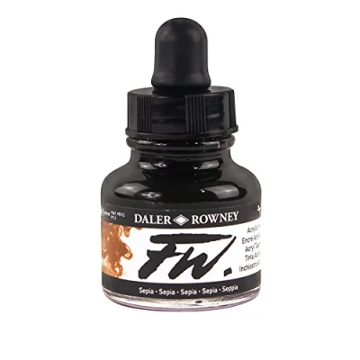 Imagen de Daler, Rowney FW, Bote de tinta acrílica (especial para aerografía, caligrafía o pincel, 29,5 ml), color sepia