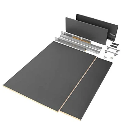 Imagen de Emuca Kit de cajón para cocina o baño con tableros incluidos y guias extracción total cierre suave, altura 178 mm módulo 900 profundidad 500 mm, Gris Antracita.