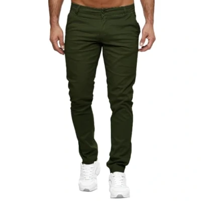 Imagen de Elara Pantalones chinos para hombre, ajustados, elásticos, Chunkyrayan, caqui, 32W x 34L
