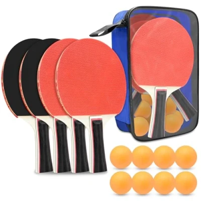 Imagen de Xpieoyrm Juego de Raquetas Tenis Mesa 2 Piezas, Set Ping Pong Portátil con 4 Pong, 8 Pelotas Mesa, Principiantes y Profesionales para Exteriores Bolsa