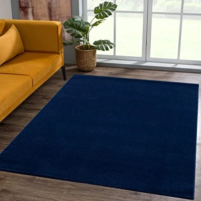Imagen de SANAT Alfombra de Pelo Corto para salón, Lisa, Moderna, Dormitorio, Estudio, Oficina, Pasillo, habitación los niños y Cocina, Azul Marino, 80 x 200 cm