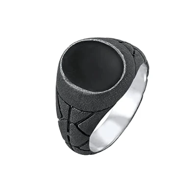 Imagen de Kuzzoi anillo de sello para hombre ovalado esmaltado negro macizo, 13 mm ancho en plata ley 925, oxidado, hombres tamaño 60 66, 0608782521,
