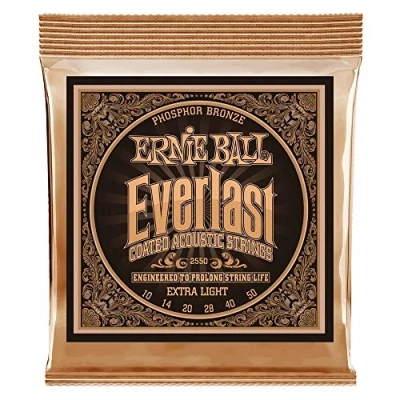 Imagen de Ernie Ball Everlast Extra Light Cuerdas para guitarra acústica, bronce fosforado, revestidas, calibre 10 50