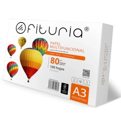 Imagen de Folios A3, Papel Multiusos para Impresora y Fotocopiadora, A3 Blanco Entornos Laborales Uso Doméstico, din 80g/m², Paquete de Ofituria (100 hojas)