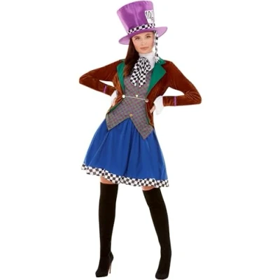 Imagen de Smiffys Disfraz de sombrerera loca, con chaqueta, chaleco atado, falda y sombrero