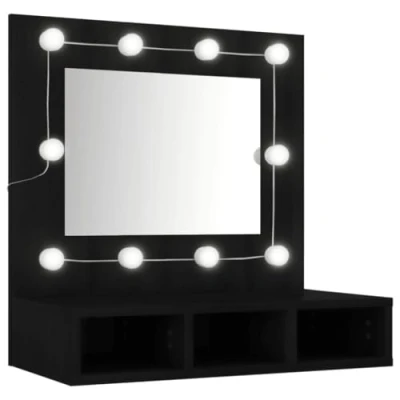 Imagen de vidaXL Mueble con Espejo y LED, Armario Cómoda de Pared Almacenaje, Maquillaje Tocador, para Dormitorio, Negro