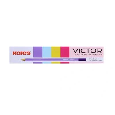 Imagen de Kores Victor 2B lápices de madera Hexa oscuros, paquete 10, sacapuntas 2B, borrador, para escuela, aula, oficina, suministros profesores, escribir bocetos