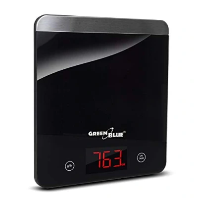 Imagen de Báscula digital de cocina, color negro GB171 con función tara LED LCD slim delgada, 1g 5kg, vidrio templado