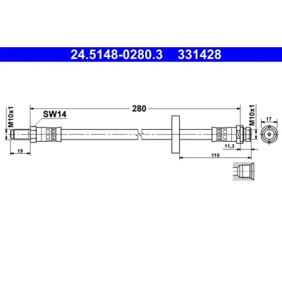 Imagen de ATE 24.5148 0280.3 Latiguillos de Freno 280 M10x1 FORD: MONDEO 3 Stufenheck, 3, Kombi