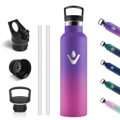 Imagen de Vikastar Botella Termica, 0.75 Litro sin BPA, Agua Acero Inoxidable, a Prueba de Fugas, Agua, Reutilizable, Cantimplora para Deporte, Gimnasio, Oficina, Violeta &amp; Rosa