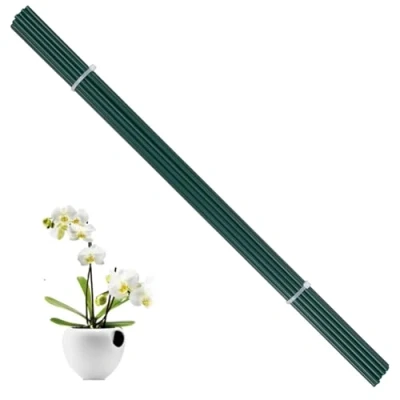 Imagen de Soportes para plantas, 20 unidades, varillas verdes, metal, soporte flores, tomates, estacas de jardín plantas trepadoras, interior, orquídeas, 40 cm