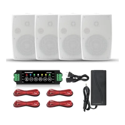 Imagen de STUDIOFINIX Altavoz Bluetooth para Exteriores de 6,5 Pulgadas, 800 W, Montaje en Pared (4 Altavoces) (Blanco)
