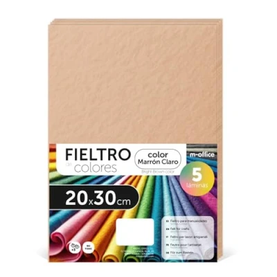 Imagen de Fieltro para Manualidades, de Colores, Suave y Flexible, Material Costura, Telas Patchwork, Ideal proyectos DIY, artesanía o decoración, 20x30cm m office (marron claro, 5 uds)