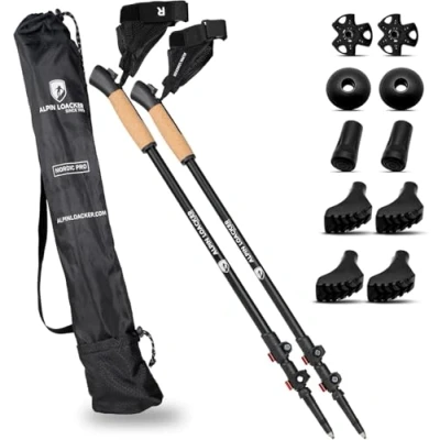 Imagen de ALPIN LOACKER bastones de marcha nórdica para hombre y mujer, ergonómicos, ultraligeros, telescópicos, nórdicos, nórdica, ligeros aluminio, color rojo