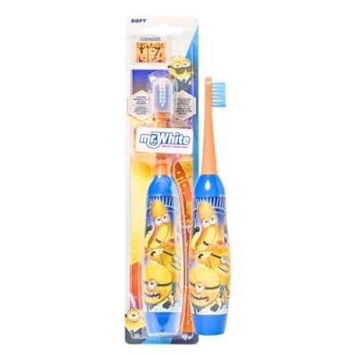 Imagen de Minions Cepillo de dientes a pilas con tapa protección, sistema cabeza vibratoria suave y mango cómodo para niños más 4 años, incluye 1 pila AA