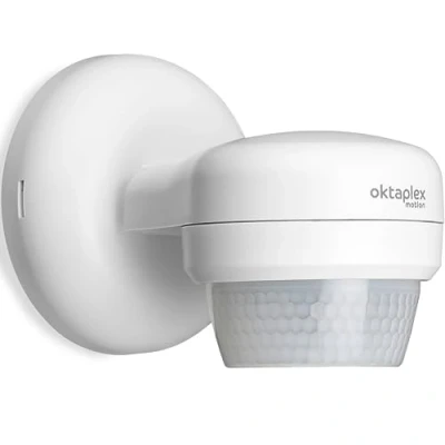Imagen de Oktaplex Mia Detector de movimiento para exterior, 360 grados, giratorio, IP65, sensor movimiento, 10 m, alcance 230 V, color blanco