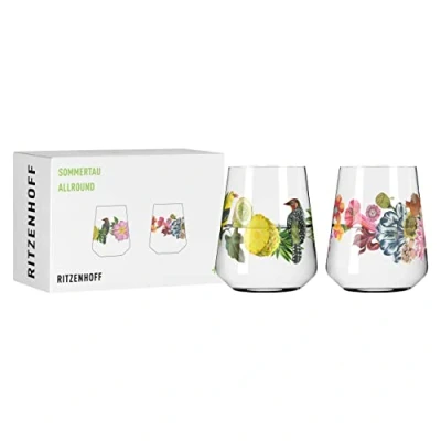 Imagen de Ritzenhoff 2932001 Juego de 2 vasos universales 500 ml Serie Summer Dew Allround estilo floral, multicolor Made in Germany