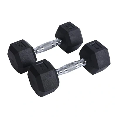 Imagen de Endless Pair of 4 Kg (2 * 8.8 LB) Hexagon Rubber Coated Dumbbells Black Material: Iron and Perfect for Bodybuilding, Fitness, Weight Lifting Training at Home or Gym