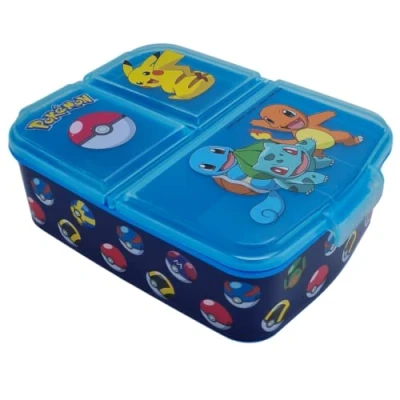 Imagen de Stor Sandwichera Pokemon Fimabrera Rectangular Tres Compartimentos para Almuerzos y Meriendas Pikachu, Bulbasaur, Squirtle, Charmander 6,7x16,5x19,5 Cm 150 Gr