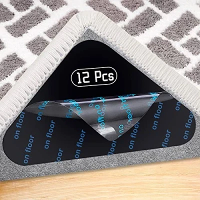 Imagen de Antideslizante para Alfombras, 12 Piezas de Alfombra Lavable, Triangular Lavable y Reutilizable, Pegatina