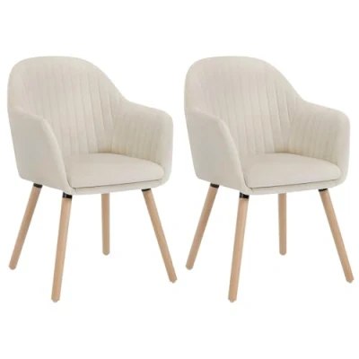 Imagen de WOLTU 2X Sillas de Comedor Nordicas Estilo Vintage Juego 2, Cocina Tapizadas con Reposabrazos en Terciopelo, Estructura Madera Escritorio Crema BH95cm 2