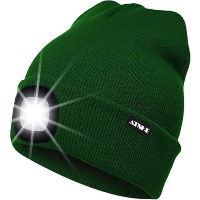 Imagen de ATNKE LED Luminoso Gorro Sombrero, USB Recargable 4 Gorras para Correr Super Brillante Impermeable Luz Invierno Cálido Regalos Hombre y Mujer/Green
