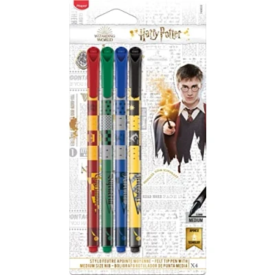 Imagen de Maped Material Escolar Colección Harry Potter Bolígrafos de 4 Colores Azul, Negro, Rojo y Verde Punta Media 0.8 mm Diseño Lúdico las Casas Hogwarts, 749600