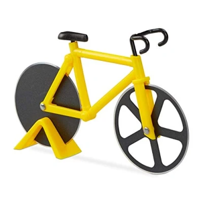 Imagen de Relaxdays Cortapizzas, Cortador de Pizza Bicicleta, Cuchilla Masa Acero Inoxidable, 11,5 x 18 3 cm, Amarillo