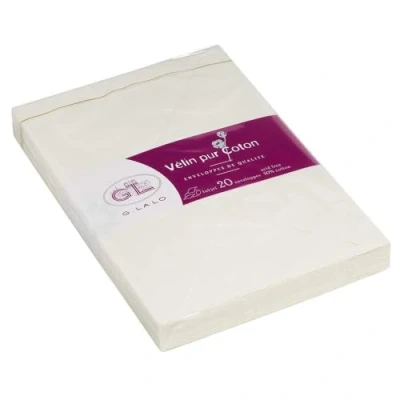 Imagen de Clairefontaine ES Lalo 21000L Un paquet de 20 enveloppes gommées 11,4x16,2 cm 125g, Vélin pur coton, Crème