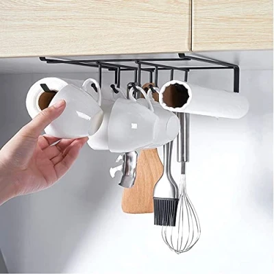 Imagen de EigPluy Soporte para utensilios de Cocina,Utensilios cocina ganchos debajo del gabinete sin taladrar,Ganchos Herramientas/Toalla/Cuchillo/Toallas papel,Negro