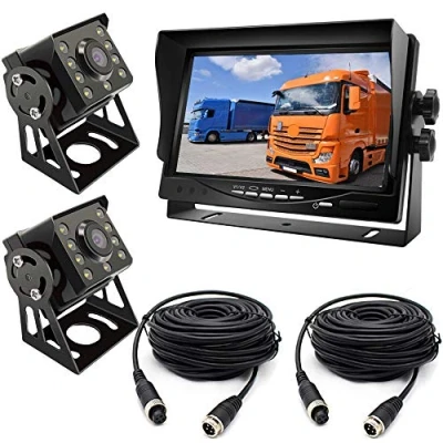 Imagen de Camara Trasera de Coche, 2x8LEDs Ángulo Visión 120 Ancho IR Night Vison Cámara Estacionamiento a Prueba Agua con 15M Cable + 12V 24V 7 &quot;TFT LCD HD Monitor para Autobús/Camión/Remolque/RV