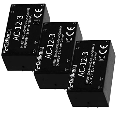 Imagen de AZDelivery 3 x 220V a 12V Fuente de Alimentación Mini Compatible con Raspberry Pi E Book Incluido!