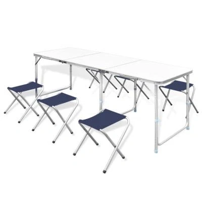 Imagen de vidaXL Mesa de Camping Portátil Plegable 6 Taburetes Aluminio Muebles Jardín