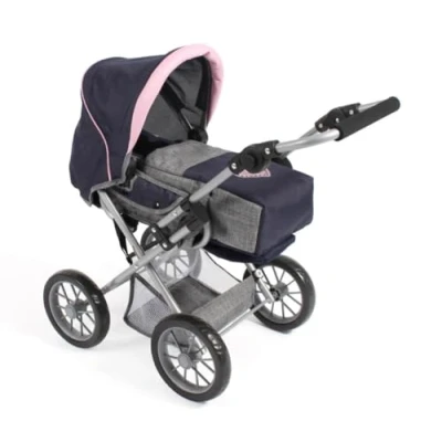 Imagen de Bayer Chic 2000 Cochecito para muñecas Leni, 2 en 1 con Bolsa de Transporte extraíble, Color Gris, Azul Marino, Rosa