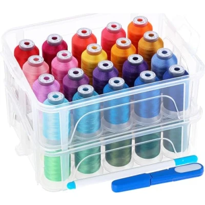 Imagen de New brothread 40 Brother Colores 500m bordado máquina hilo con caja de almacenamiento plástico transparente para coser