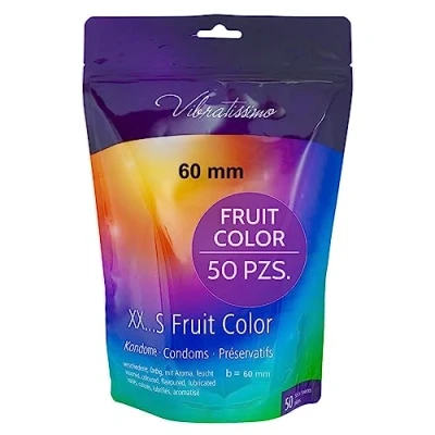 Imagen de VIBRATISSIMO condones Fruit Color paquete de 50 I sensitivos y extra húmedos condoms for men bolsa recerrable multicolor extrafinos b=60mm